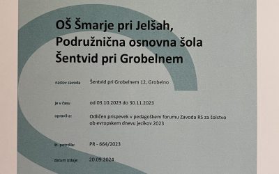 POŠ Šentvid med nagrajenci pedagoškega foruma EDJ